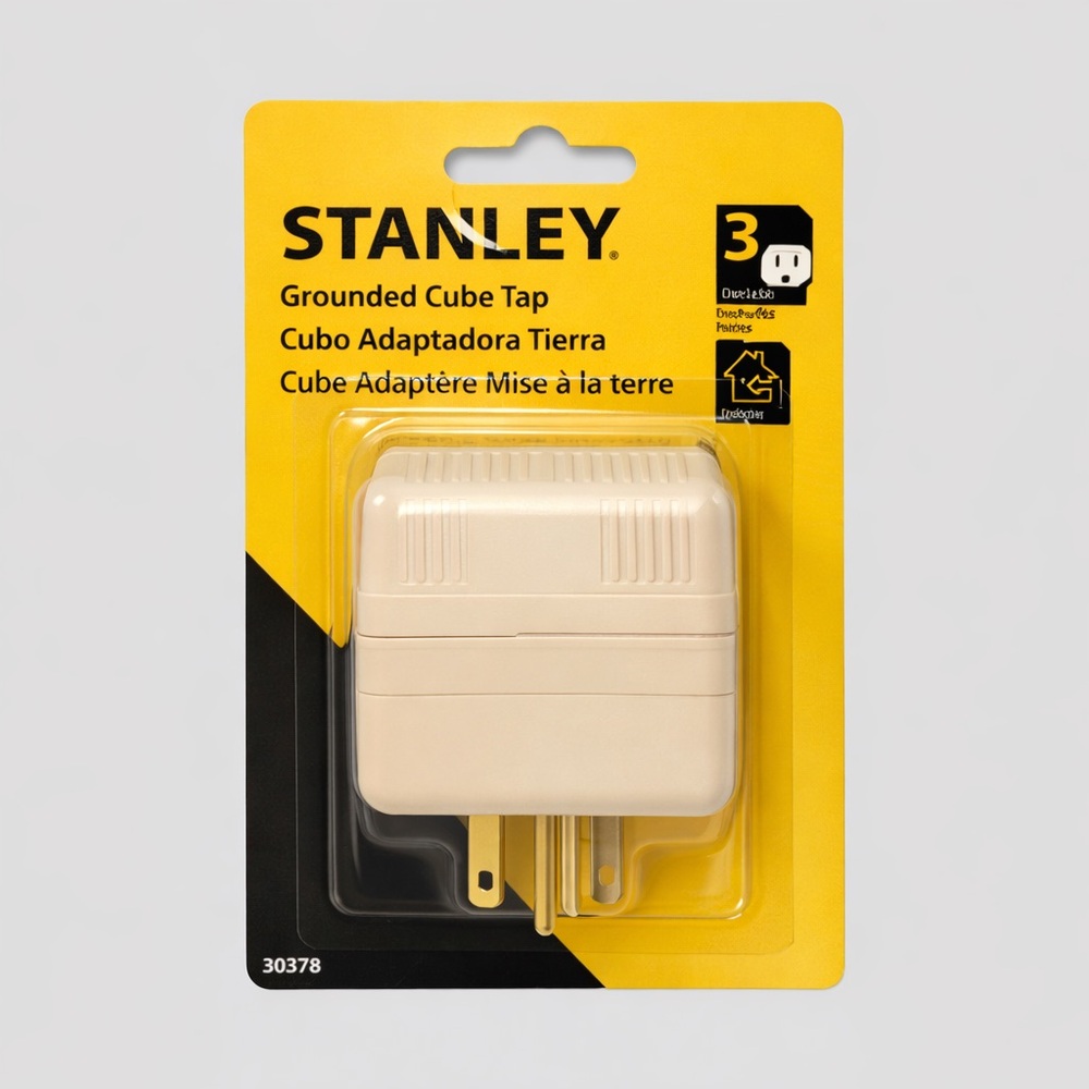 Stanley Grounded Cube Tap Adapter 3 Outlets NWT
